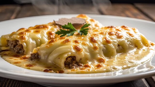 Delicious Baked Cannelloni Pasta Dish with Melted Cheese.