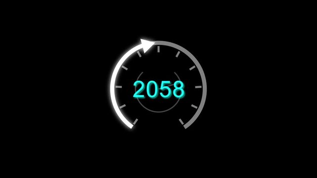 Counting clock icon animation. Counting years from 2026 to 2099 animation. and creating a stunning animation 4k animation .
