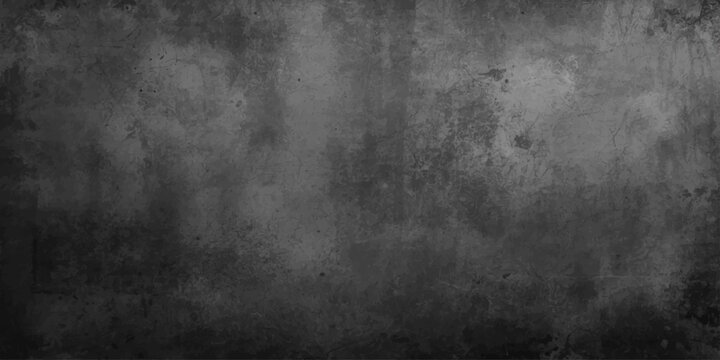 Dark grunge metal background with an old textured gray concrete surface and aged vintage paper design elements for a black dirty stone wallpaper backdrop