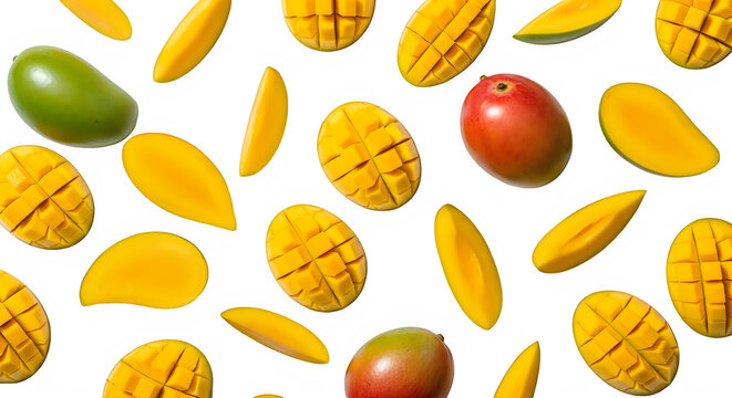 Mangoes and plums isolated on transparent background