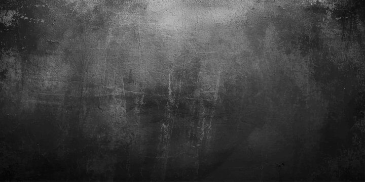 An aged grey grunge metal plate features a dark textured concrete surface with a dirty vintage pattern providing a blank blackboard backdrop for a weathered industrial wall design