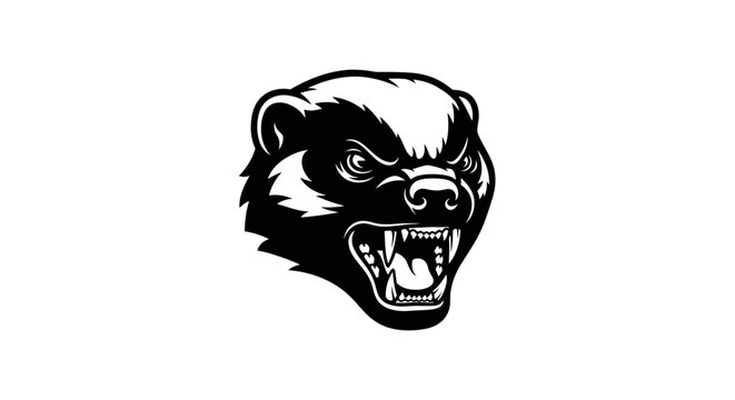 Black and White Bear Head Illustration.