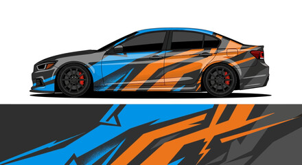 Obraz premium Sports car livery design with blue and orange geometric shapes