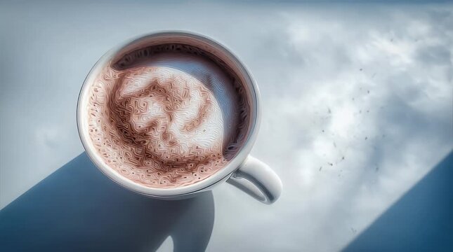Warm cup of latte art coffee on a bright morning showcasing intricate patterns and a cozy comforting atmosphere perfect for lifestyle and branding visuals