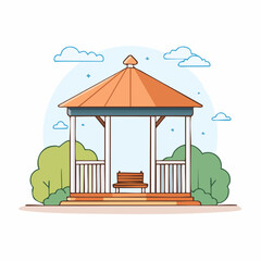 Obraz premium Illustration of an empty park gazebo with a bench