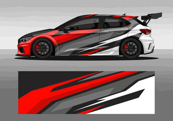 Obraz premium Modern car wrap design with red and grey geometric patterns