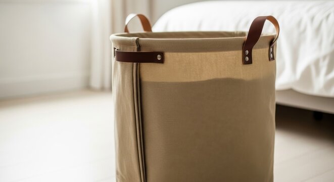 Durable Collapsible Canvas Laundry Hamper with Leather Handles for Home Organization