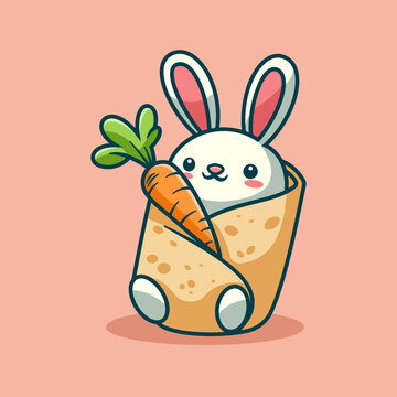 Cute Bunny Burito With Carrot Cartoon Vector Art, Illustration and Graphic
