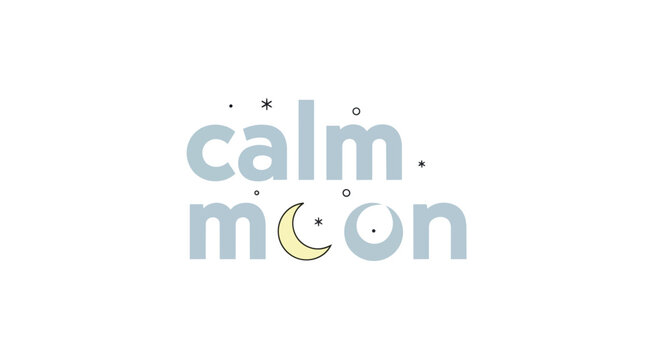 Calm Moon Typography Logo with Crescent Moon and Stars Vector Illustration