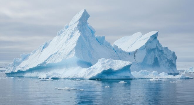 Large Iceberg Floating in Ocean Water.