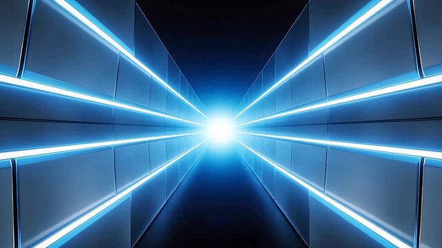 Futuristic corridor with glowing blue lights