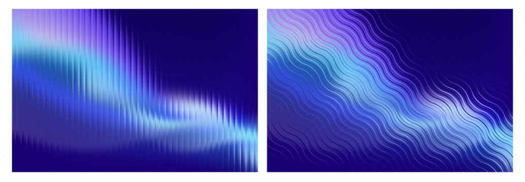 abstract blue glass backgrounds featuring vertical reeded lines and diagonal ripple wave textures, with vibrant cyan and purple gradients ideal for modern tech UI