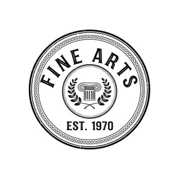 Fine Arts Est 1970 Retro Luxury Logo Black and White Emblem