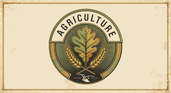 Classic Farming Agriculture Logo Design with Vintage Frame and Organic Harvest Elements