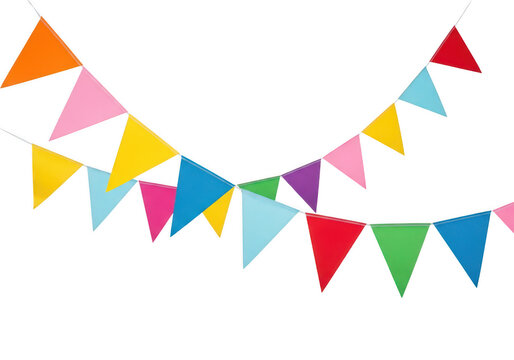 Colorful triangular pennant string in festive arrangement isolated on transparent background png