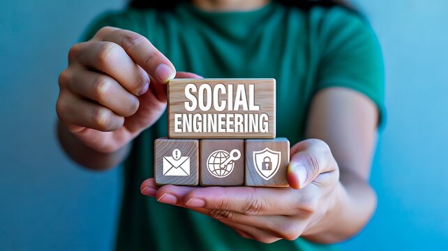 Social engineering cyber security scam awareness concept in hand