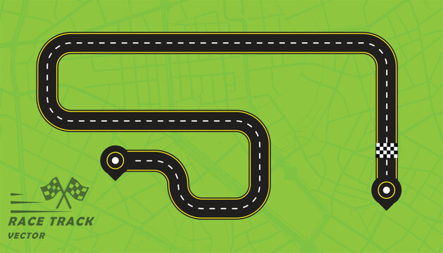 Creative vector illusion of race track or road symbol isolated on green background.