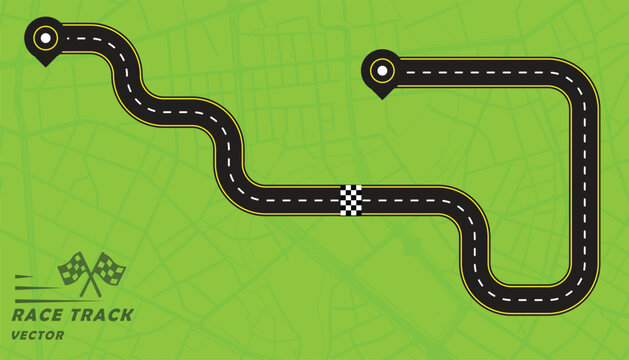 Creative vector illusion of race track or road symbol isolated on green background.