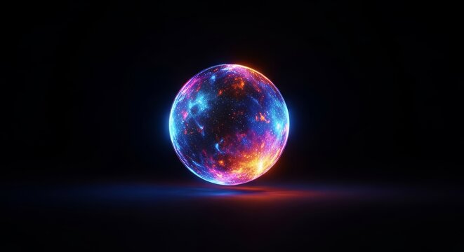 A luminous sphere floats within an infinite black abyss, representing solitude and the fragile nature of existence in a silent void, art, simple, cosmos