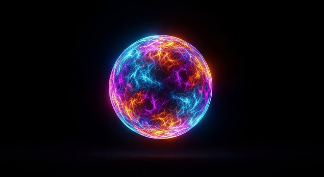 A luminous sphere floats within an infinite black abyss, representing solitude and the fragile nature of existence in a silent void, contrast, philosophical, sphere