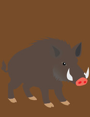 A vector art of a wild boar, a large, highly adaptable mammal belonging to the Suidae family, acting as the ancestor to domestic pigs. © RoseAnn
