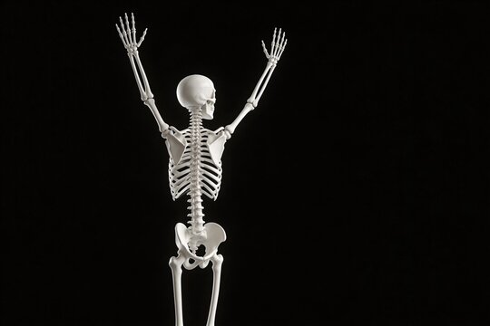 Human skeleton with raised arms