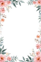 Obraz premium AI Generative. Elegant Watercolor Floral Border with Pink Flowers and Eucalyptus Leave. 4