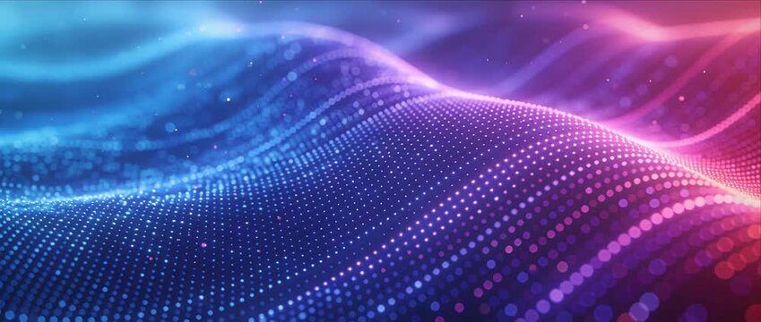 Vibrant abstract background colorful wave neon light digital pattern glowing dot smooth gradient futuristic design motion energy sparkle dynamic curve digital wave particle data flow technology