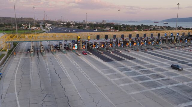 Toll roads on broad highway, Elefsina, Aerial view