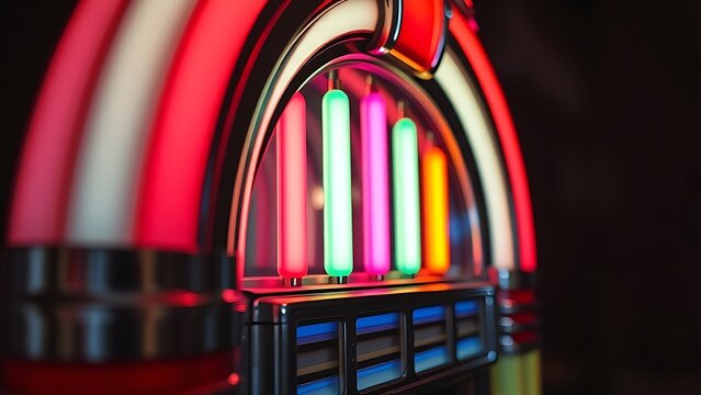Vintage jukebox with glowing neon tubes and chrome details.