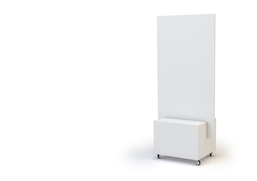 3D Illustration of blank white mobile display stand mockup on isolated background