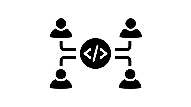 Team Coding Collaboration Icon Animation Software Development Concept. Developers Network with Code Symbol Minimal Design. team work glyph icon Animation.