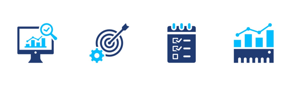 Performance tracking icon set. analytics, metrics, monitoring, report, growth. solid style icon collection.