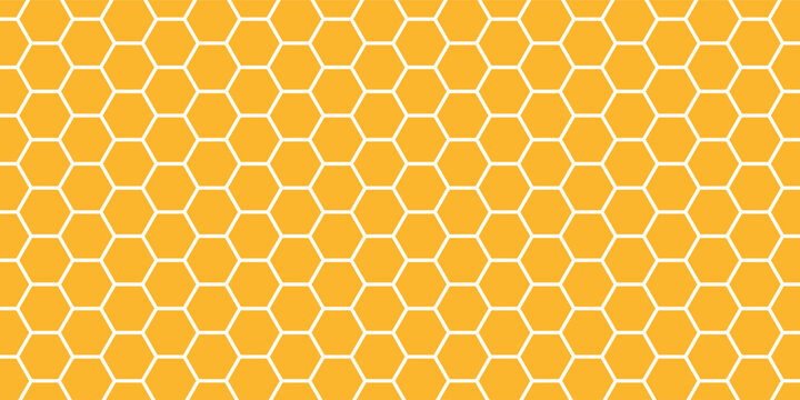 Abstract pattern seamless yellow hexagon honeycombs on a white background. Honey comb background pattern symbol vector design