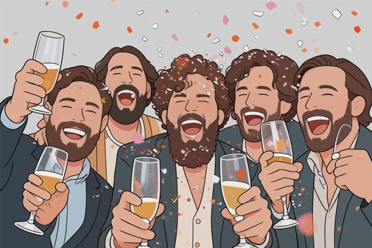 Group of men celebrating with champagne glasses