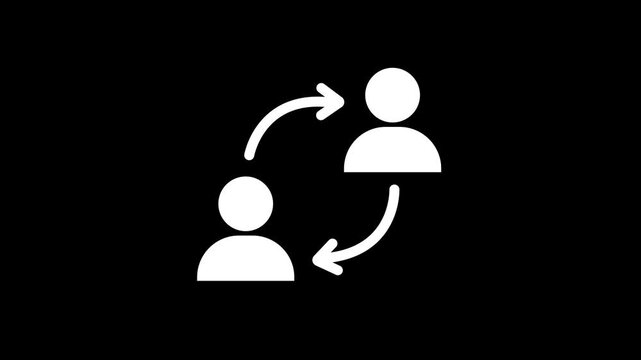 User Exchange Icon with Arrows on Black Background, Communication and Interaction Concept. Two User Interaction Icon with Circular Arrows.