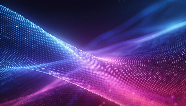 Abstract wave neon light glowing dot futuristic background digital art smooth gradient blue pink technology motion energy flow dynamic pattern particle line flowing shape modern design energy flow