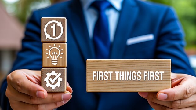 First things first business priority concept with blocks