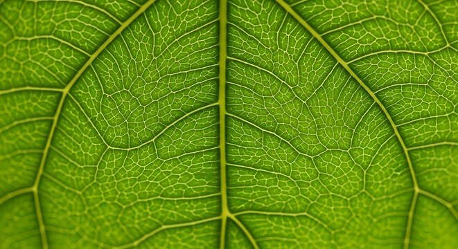 Close up of green leaf veins