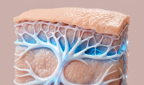 Human Skin Cross Section with Hydration Network, Blue Moisture Barrier, Dermatology Concept 3D Render