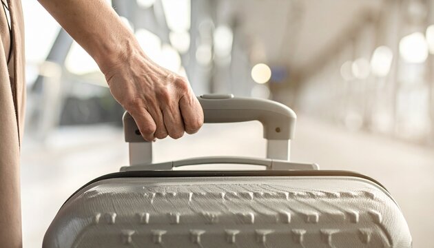 キャリーケースを引く女性の手にクローズアップした写真