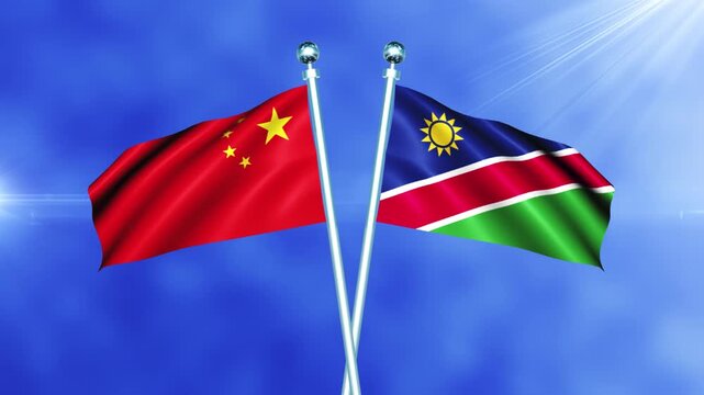 China and Namibia Flag Waving On Pole Loop