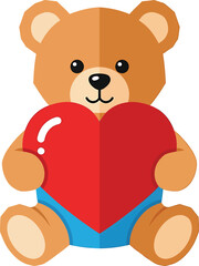 Naklejka premium Teddy bear holding heart in cute playful style with vibrant colors in flat illustration for Valentines Day on transparent background