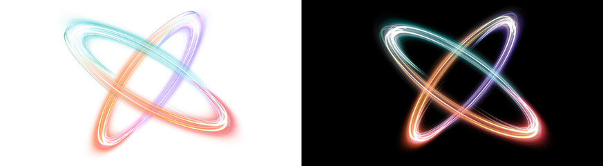 PNG image of Futuristic glowing light rings in neon colors, abstract cosmic orbit lines, vibrant energy swirl motion graphics for technology and science isolated on Transparent Background © NURUN