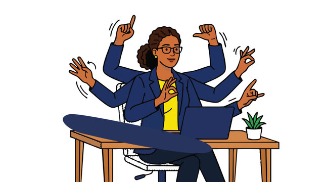 Agile female project manager balancing multiple complex work streams and high-stakes client demands in a modern agency.