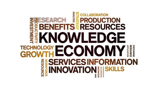Knowledge economy animated word cloud-text design animation tag kinetic typography seamless loop.