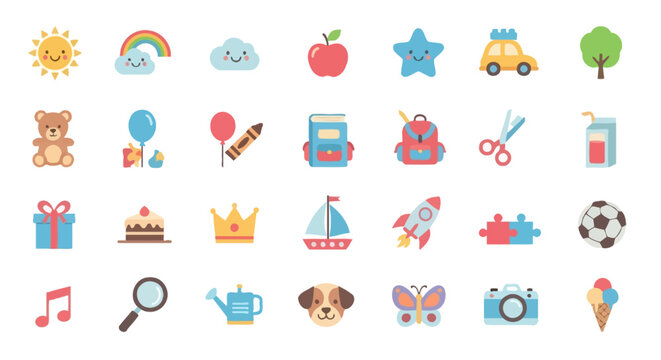 Colorful icons of various objects.