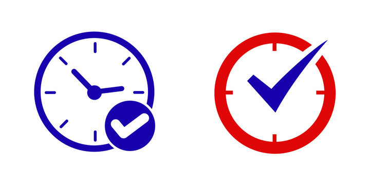 Clock with checkmark success time management icon isolated on transparent background