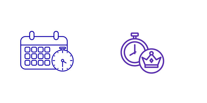 Clock and crown icons set isolated on transparent background