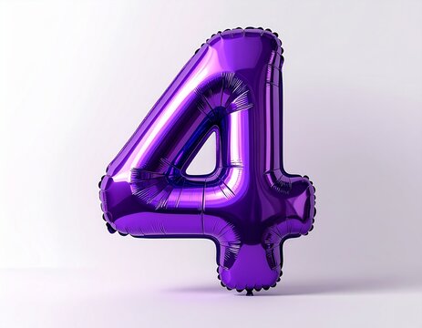 Purple Number 4 Balloon Isolated on White Background.